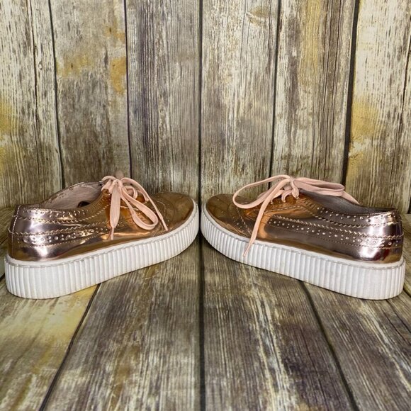 Shellys London Rose Gold Metallic Chunky Sole Oxfords Women's Size 10 - Picture 6 of 9